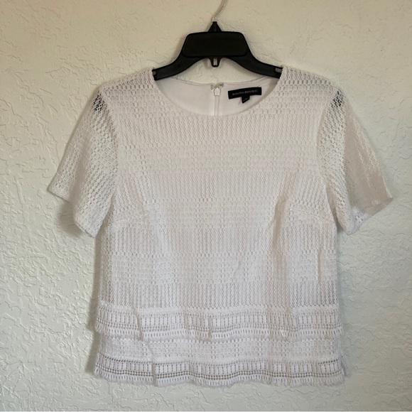 Banana Republic Top Womens Small White Tiered Layered Lace Fringe Office - Picture 1 of 10